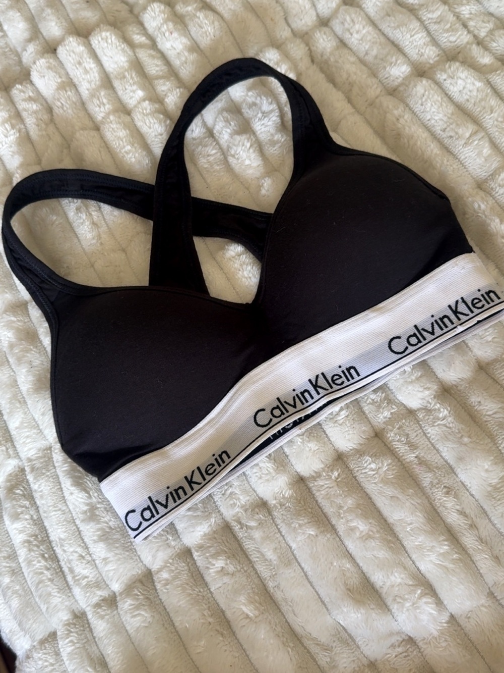 Calvin Klein Black Bralette/Sports Bra with White Logo Band - Picture 2 of 9
